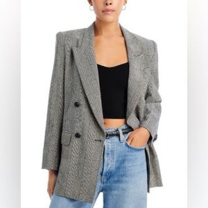 H&M Grey Black White Herringbone Double Breasted Oversized Blazer Size Small